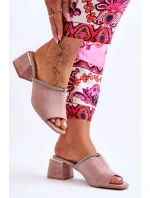 Semišové pantofle na vysokém podpatku S.Barski KV-612-2 Béžove Semišové pantofle na vysokém podpatku S.Barski KV-612-2 Béžove