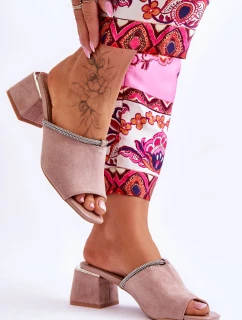 Semišové pantofle na vysokém podpatku S.Barski KV-612-2 Béžove