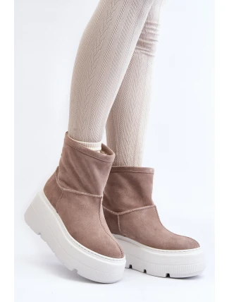 Kožené Dámské Boty Na Podpatku Platformy S Pásky Zazoo 1752 Bežové