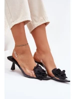 Průhledné Sandály Na Podpatku S Ozdobným Květinou Černé Risalie