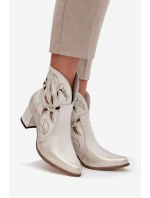 Kožené Prolamované Dámské Kotníkové Boty Na Podpatku Zazoo 3647 Zlatý Opotřebovaný