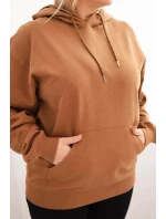 Dámská mikina s kapucí a klokankou Plus Size z bavlny camelová