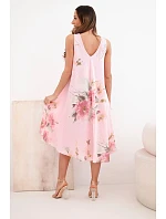Dámské bavlněné oversize šaty s výstřihem do V a květinovým potiskem světle růžová