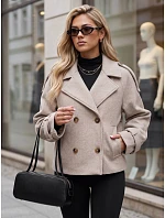Krátký dámský dvouřadý kabát s výložkami, béžový, FashionStreet TY6030 Krátký dámský dvouřadý kabát s výložkami, béžový, FashionStreet TY6030