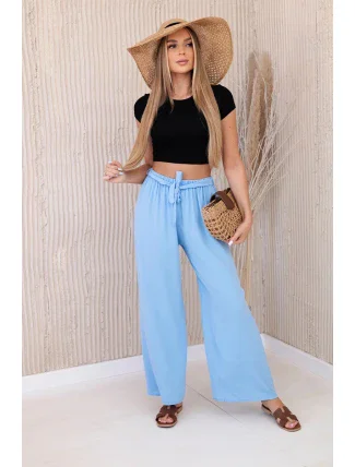 Kalhoty s širokým pasem modrý Kalhoty s širokým pasem modrý