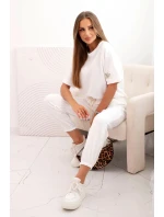Dámský viskózový komplet s krátkým rukávem a nohavicemi ecru