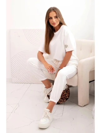 Dámský viskózový komplet s krátkým rukávem a nohavicemi ecru