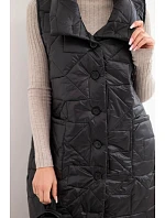 Dámská prošívaná dlouhá vesta s kapsami a se stojáčkem černá