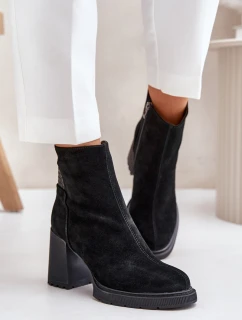 Semišové Kozačky Na Podpatku Zateplené D&A CR42-106 Černé