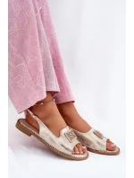 Elegantní Dámské Sandály Na Plochém Podpatku S Ozdobou S.Barski KV51-082 Zlaté