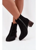 Kožené semišové dámské kotníky na podpatku Maciejka K7202-01 Černé