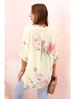 Dámská blůza z bavlny s květinovým vzorem a knoflíky žlutý