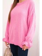 Dámský svetr s příměsí mohéru a vlny volného střihu růžový