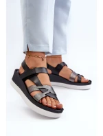 Zazoo 40397 Dámské Kožené Sandály na Platformě Černé