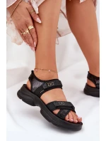 Dámské Sandály S Flitry Na Suchý Zip Černé Gonev Dámské Sandály S Flitry Na Suchý Zip Černé Gonev