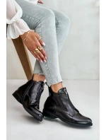 Lakované Nízké Dámské Kotníkové Boty Na Plochém Podpatku Zateplené Černé S.Barski Černé