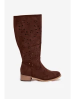 Otevřené dámské vysoké boty na kostku čokoládové Helinna Otevřené dámské vysoké boty na kostku čokoládové Helinna