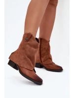 Dámské zateplené kotníkové botky kovbojky na sloupku – camel Sylvette