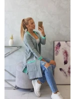 Dvoubarevná pelerína s kapucí 21679 mint+šedá - Kesi Dvoubarevná pelerína s kapucí 21679 mint+šedá - Kesi