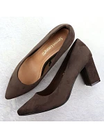 Dámské semišové lodičky na sloupek podpatku PB414 / SK403E Tmavě hnědá - Sergio Leone