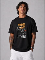 Pánské bavlněné tričko oversize s potiskem černé FashionStreet NX1018R