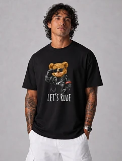 Pánské bavlněné tričko oversize s potiskem černé FashionStreet NX1018R