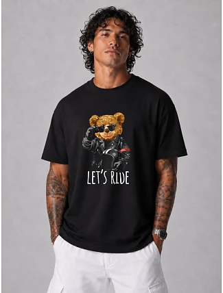 Pánské bavlněné tričko oversize s potiskem černé FashionStreet NX1018R
