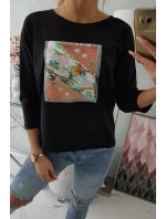 Halenka s 3D grafikou ptáka černá Halenka s 3D grafikou ptáka černá