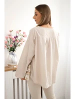 Košilová halenka s vyšívaným vzorem béžový