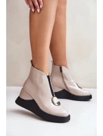 Lakované Boty Na Klíně Zateplené D&A Béžové MR880-136