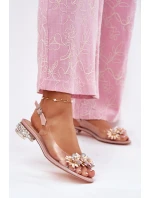 Průhledné sandály na nízkém podpatku se zdobením D&A MR51-709 růžové Průhledné sandály na nízkém podpatku se zdobením D&A MR51-709 růžové