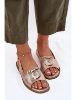 Elegantní Sandály S Dekorací Na Plochém Podpatku S.Barski KV51-003 Růžové Zlato