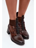 Zazoo 60503 kožené kotníčkové boty na podpatku vyhřívané čokoládové