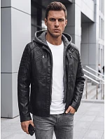 Pánská kožená bunda s kapucí TX4950 černá - FashionStreet