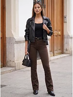 Dámské džínové zvonové kalhoty s páskem a vysokým pasem, hnědé, FashionStreet UY3109 Dámské džínové zvonové kalhoty s páskem a vysokým pasem, hnědé, FashionStreet UY3109