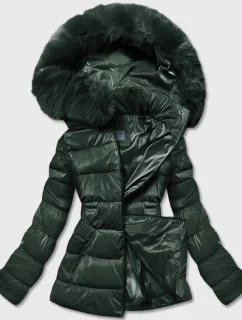 Zelená krátká lesklá dámská bunda (B8090-10)