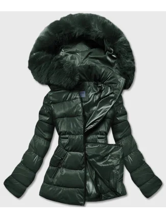 Zelená krátká lesklá dámská bunda (B8090-10) Zelená krátká lesklá dámská bunda (B8090-10)