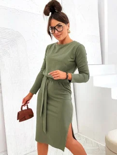 Dámské midi šaty v khaki barvě s páskem (773)