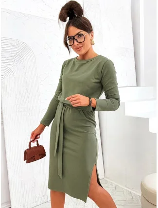 Dámské midi šaty v khaki barvě s páskem (773) Dámské midi šaty v khaki barvě s páskem (773)