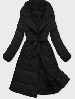 Černý dámský zimní kabát s kožešinovým límcem J Style (16M9168-392A)