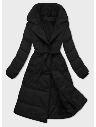 Černý dámský zimní kabát s kožešinovým límcem J Style (16M9168-392A)