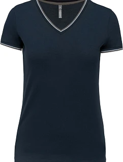 Kariban K 394 Dámské piqué tričko s V výstřihem 20.K394 navy/light grey/white