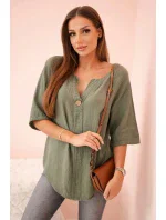 Dámská mušelínová košile s knoflíkem khaki