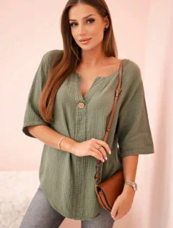 Dámská mušelínová košile s knoflíkem khaki