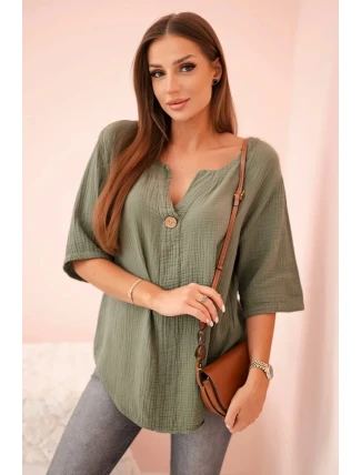 Dámská mušelínová košile s knoflíkem khaki