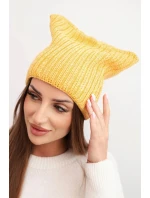 Dámská zimní čepice z vlny s kočičím střihem z žebrované pleteniny K419 žlutá