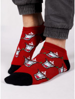 Yoclub Kotníkové vtipné bavlněné ponožky Vzory Barvy Červená
