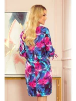 Pohodlné dámské oversize šaty se vzorem světle modro-růžových květů 323-1