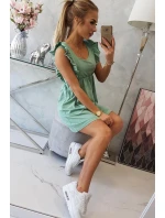 Šaty s volánky na bocích tmavě mátové barvy