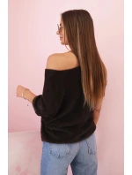 Svetr dámský z měkkého chlupu s výstřihem do V krátký rukáv hnědý